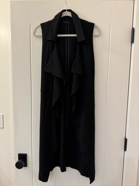 Long Black Draped Long-Sleeve Dress Vest